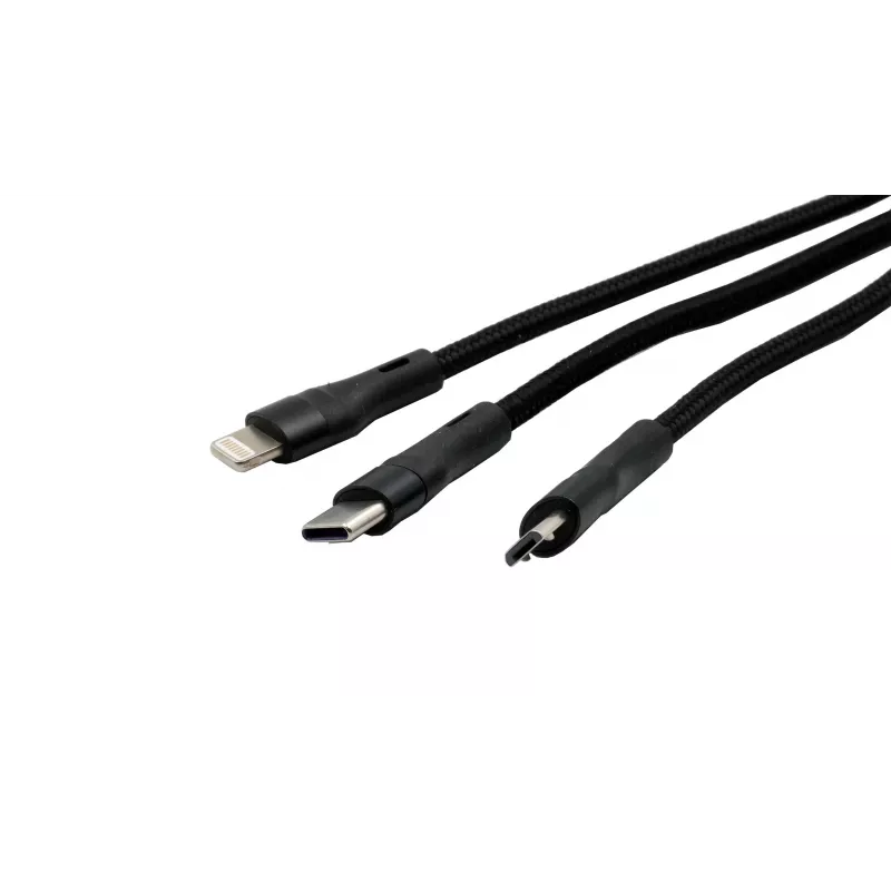 EXSYS EX-K1404 2-in-1 - 3-in-1 USB-C/A - USB-C/Micro B/Lightning nailonpunottu monilataus- ja datakaapeli, 1,2m, musta