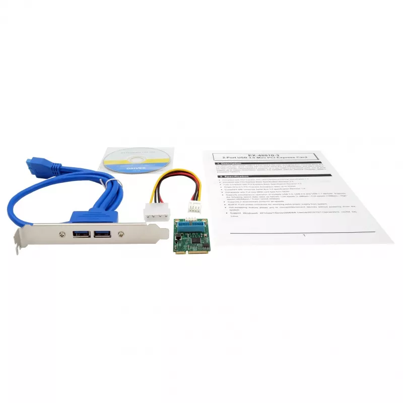 EXSYS EX-48010-3 Mini PCIe USB 3.2 Gen 1 -kortti 2 liitännällä (NEC)