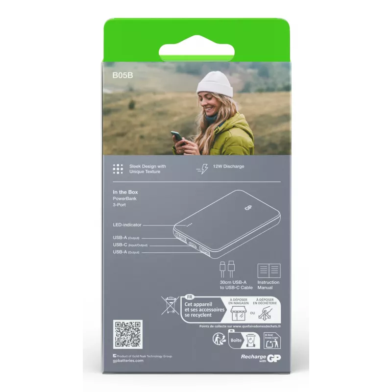 GP PowerBank B+ Series 5000 mAh sammalvihreä (GPPBB05BGYBSR523)