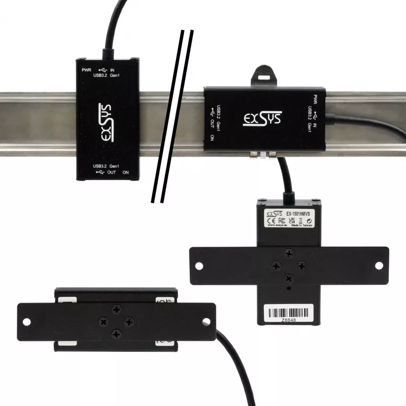 EXSYS EX-1501HMVS-A 1-porttinen USB 3.2 Gen 1 teollisuuskeskitin 15KV ESD-ylijännitesuojalla