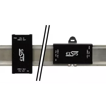 EXSYS EX-1502HMVS teollinen 1-porttinen USB-C 3.2 Gen 1 - USB-A-sovitin 15KV ESD-ylijännitesuojalla, DIN-kiskoasennus, 9-48V DC