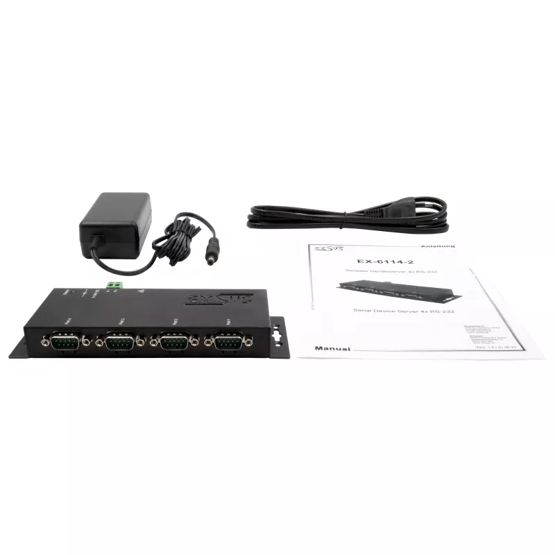 EXSYS EX-6164 4-porttinen RS-232 sarjalaite-palvelin, Ethernet sarjaan, metalli, 10/100 Mbps, Virtual COM