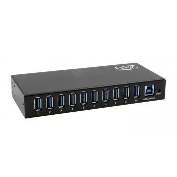 EXSYS EX-11290HMS USB 3.2 Gen 1 10-porttinen keskitin 12V/5A virtalähteellä