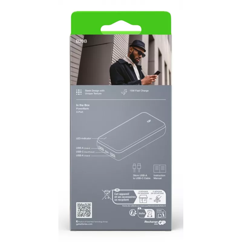 GP PowerBank B+ 20000 mAh musta GPPBB20BBKBSR554