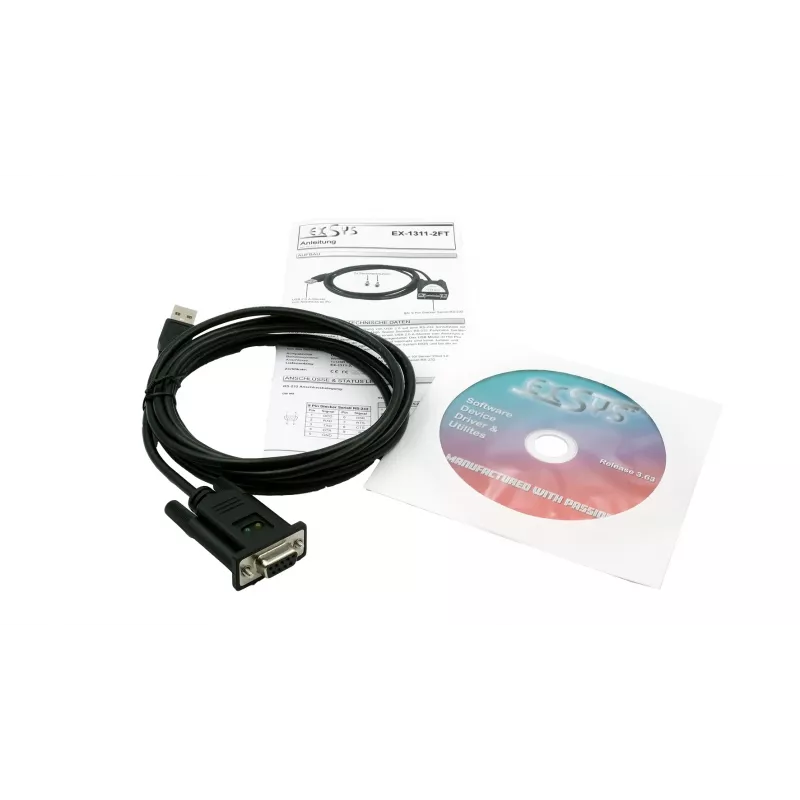 EXSYS EX-1311-2FT USB 2.0 - RS-232 sarja-adapteri, DB9 naaras, FTDI-piirisarja, teollinen lämpötila-alue