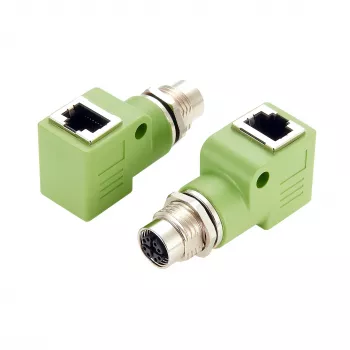 EXSYS EX-49543 M12 X-koodattu 8-napainen naaras-RJ45-naaras 90° adapteri, 10GbE, IP67