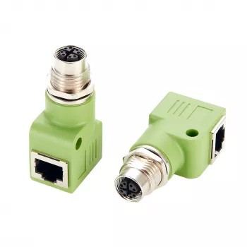 EXSYS EX-49543 M12 X-koodattu 8-napainen naaras-RJ45-naaras 90° adapteri, 10GbE, IP67