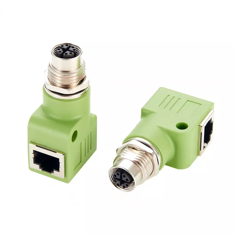 EXSYS EX-49543 M12 X-koodattu 8-napainen naaras-RJ45-naaras 90° adapteri, 10GbE, IP67
