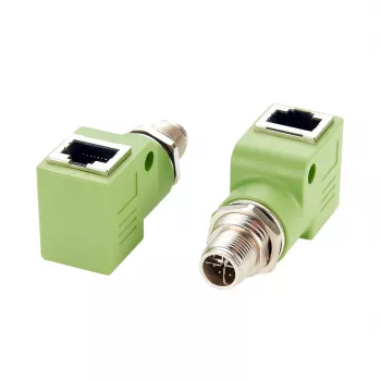 EXSYS M12 X-koodattu 8-napainen uros RJ45 naaras 90° teollisuus Ethernet-adapteri, 10Gbps, IP67, suojattu EX-49542
