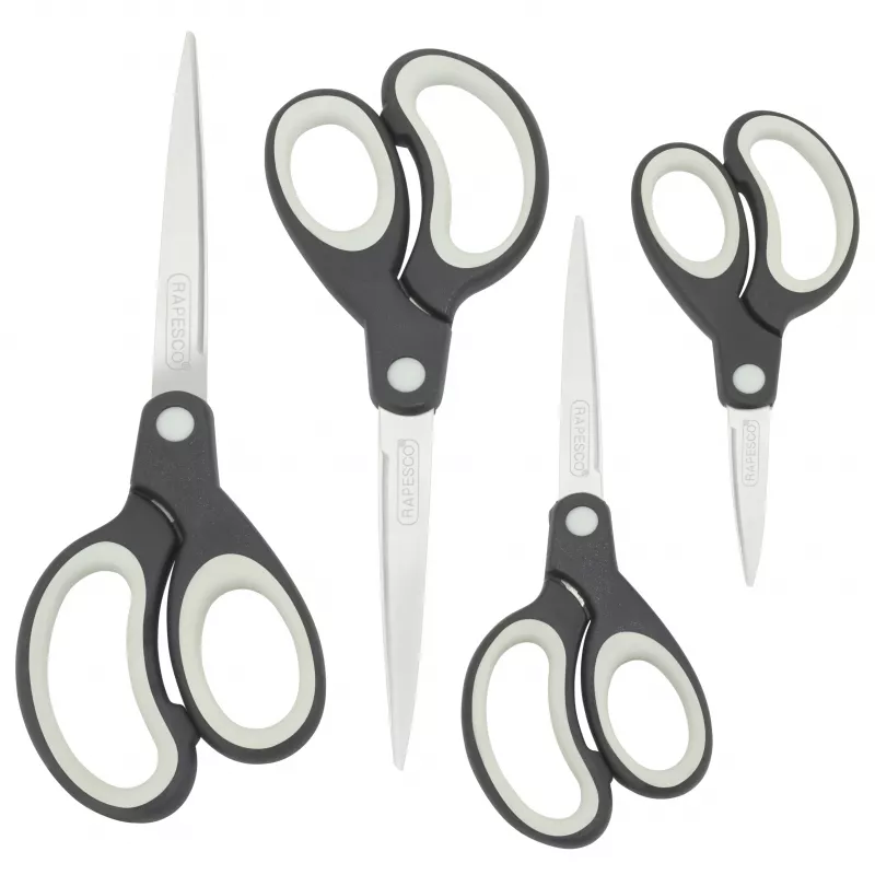 Rapesco Soft Grip saksisarja, 4 osaa, ruostumattomat terät, musta/harmaa 1574