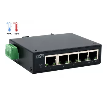 EXSYS 5-porttinen teollisuus Ethernet-kytkin, 10/100 Mbps, DIN-kisko, -40° - +75°C EX-6200-T