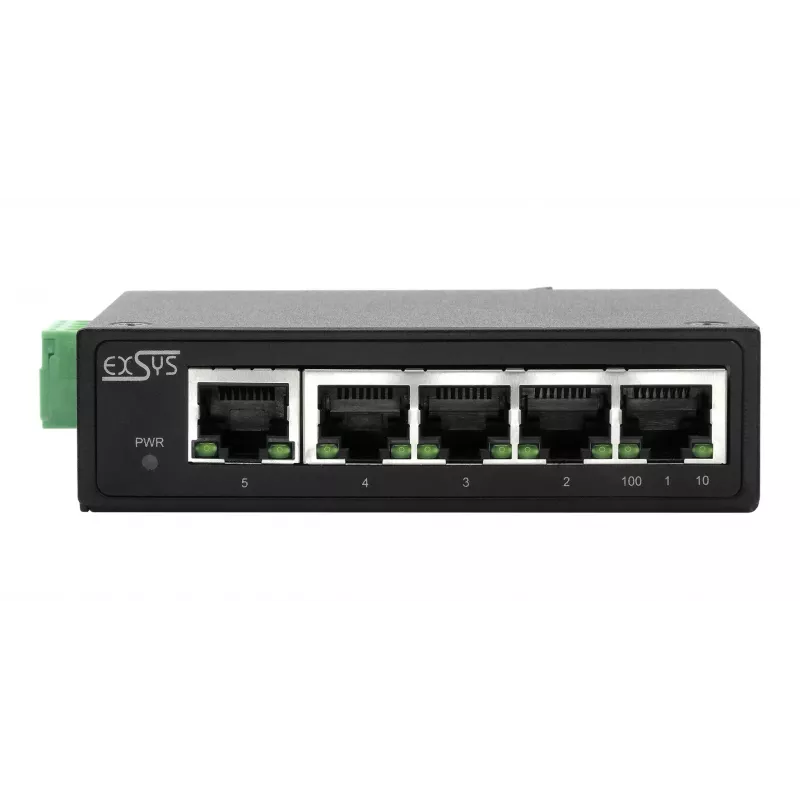 EXSYS 5-porttinen teollisuus Ethernet-kytkin, 10/100 Mbps, DIN-kisko, -40° - +75°C EX-6200-T