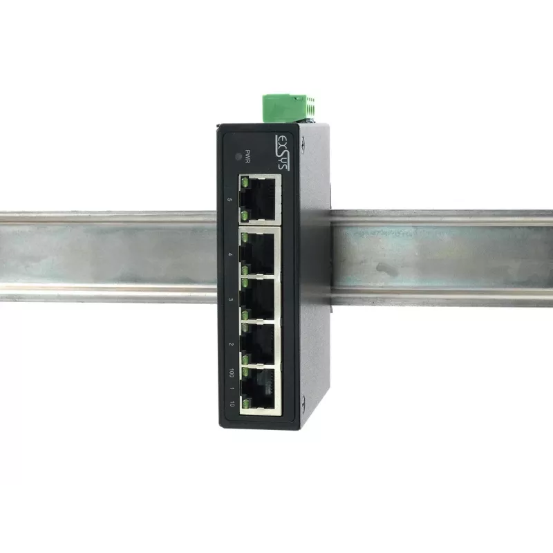 EXSYS 5-porttinen teollisuus Ethernet-kytkin, 10/100 Mbps, DIN-kisko, -40° - +75°C EX-6200-T