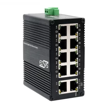 EXSYS Mini 10-porttinen teollisuus Gigabit PoE+ kytkin, web-hallittava (EX-62036MPOE)