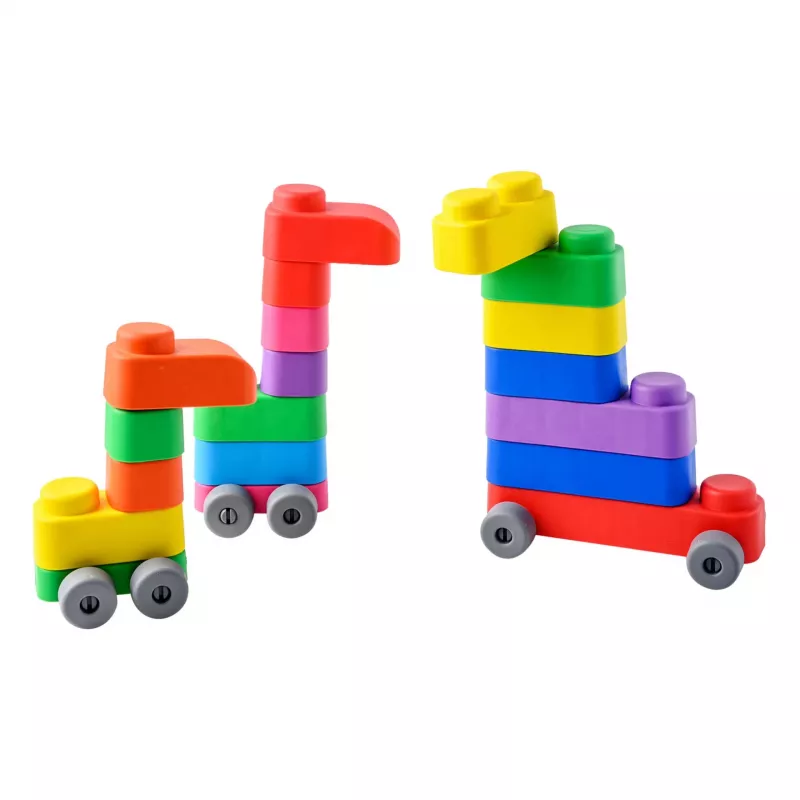 Gerardo's Toys pehmeät rakennuspalikat pyörillä, 33 osaa (25 palikkaa + 8 pyöräosaa)
