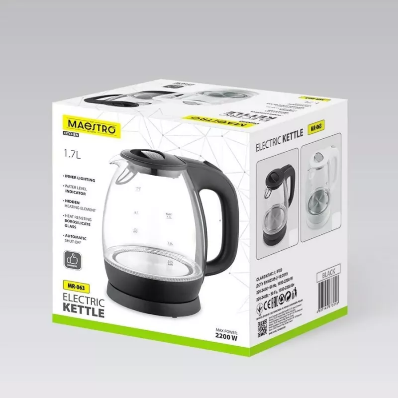 Maestro MR-063 musta vedenkeitin 1,7 L 2200 W