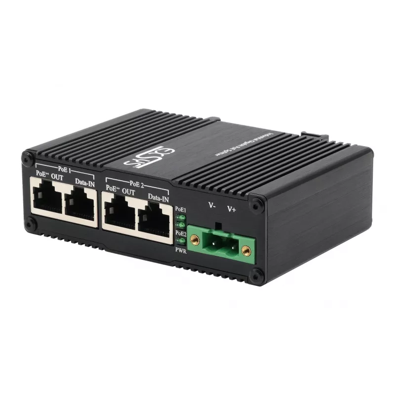 EXSYS 2-portti PoE++ 10 Gigabit injektori 90W, -40°C - +80°C (EX-60350)