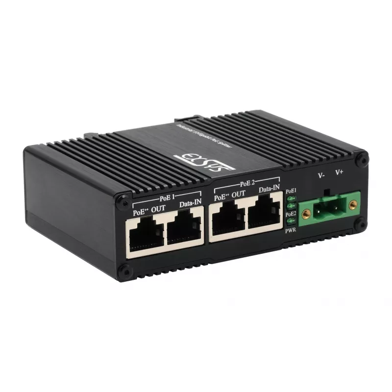 EXSYS 2-portti PoE++ 10 Gigabit injektori 90W, -40°C - +80°C (EX-60350)