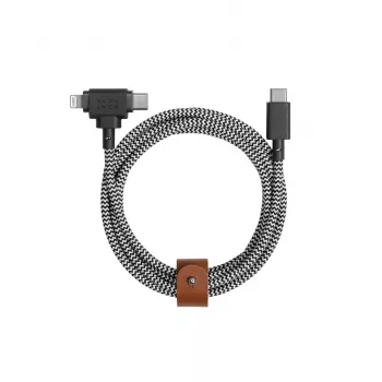 Native Union Belt Cable Duo USB-C - USB-C/Lightning punottu kaapeli 1,5 m musta