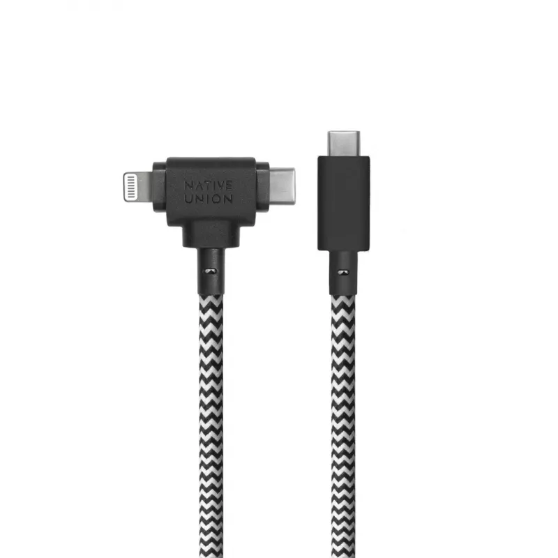 Native Union Belt Cable Duo USB-C - USB-C/Lightning punottu kaapeli 1,5 m musta