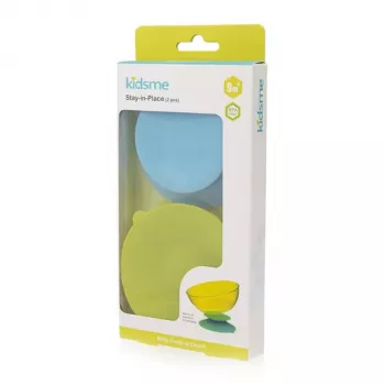 KIDSME Stay-in-Place imukuppinen pöytämatto kulhoille, pulloille ja mukeille, 2 kpl:n pakkaus, Sky & Lime