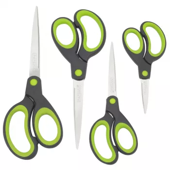 Rapesco Soft Grip saksisarja, 4 osaa, ruostumattomat terät, ergonomiset kahvat, 21 cm/17 cm/13 cm/9 cm, musta/harmaa 1576