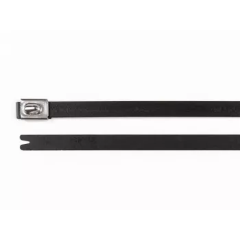 HellermannTyton 111-00294 MBT8HFC-SS316/SP-BK ruostumaton teräskaapelinippuside, 201 mm x 7,9 mm, musta, pallokiinnitys, UV-stabiloitu