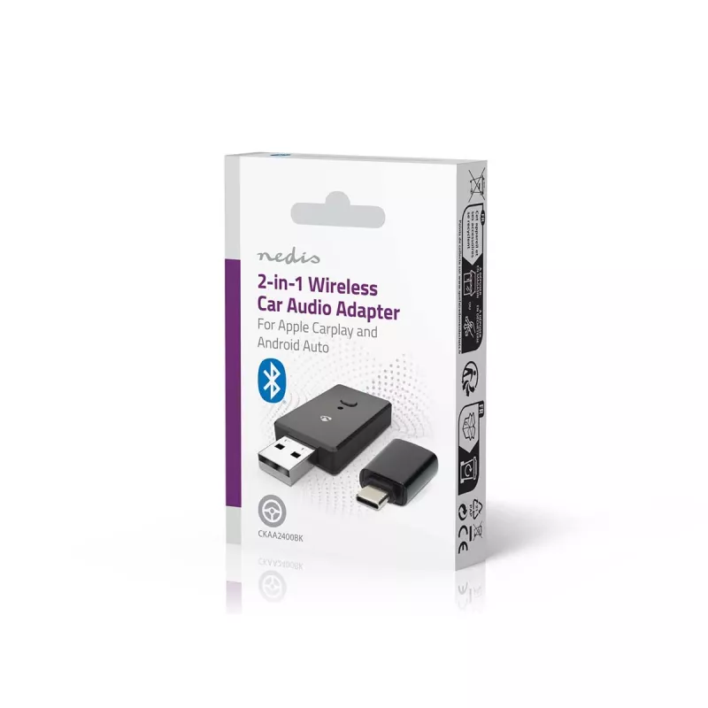 Nedis CKAA2400BK Bluetooth 5.0 USB-A sovitin musta 10 m kantama