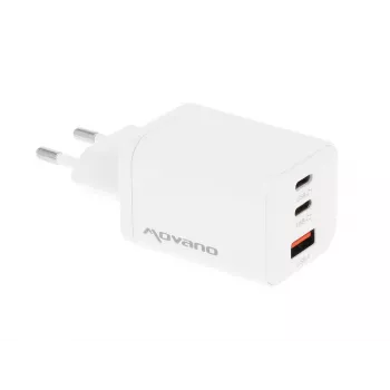 MOVANO GaN 65W 2x USB-C PD + USB-A laturi (valkoinen)