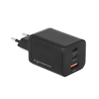 MOVANO GaN 65W 2x USB-C PD + USB-A laturi (musta)