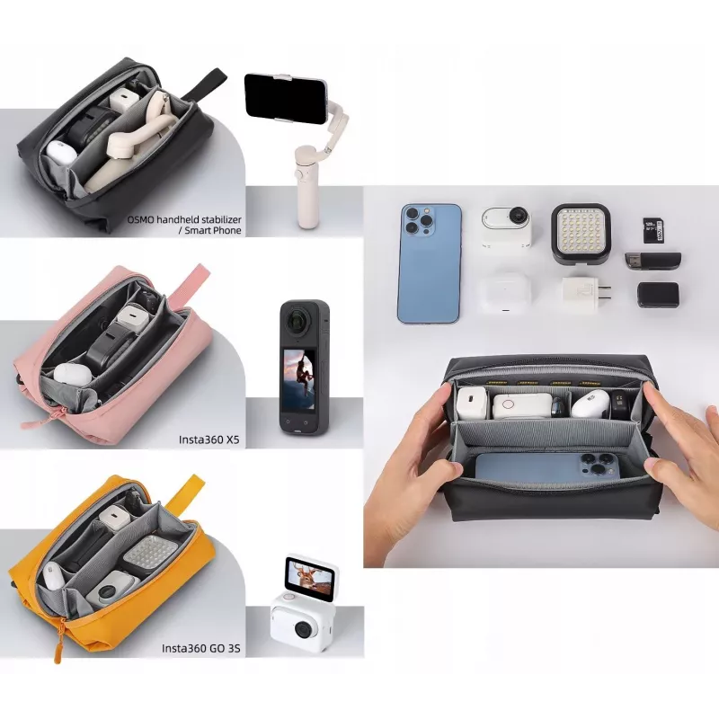 Sunnylife B018-D järjestelykotelo DJI Osmo Pocket 3 / Insta360 X5 / Go 3S -laitteille, musta