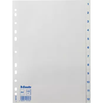LEITZ Esselte muovirekisteri, numeroitu 1-12, A4, valkoinen, yleisreijitys, 10 sarjaa (100153)