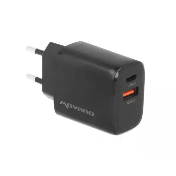 MOVANO GaN 30W USB-C PD + USB-A seinälaturi (musta)