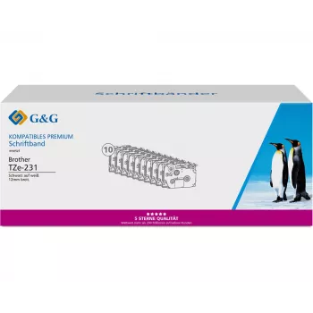 G&G 20100 yhteensopiva tarranauhakasetti Brother TZe-231, 12 mm, musta valkoisella, 10 kpl:n pakkaus