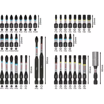 Bosch 2608521U79 34-osainen pora- ja ruuvauskärkisarja magneettisella yleispitimellä, X-Line-laukku