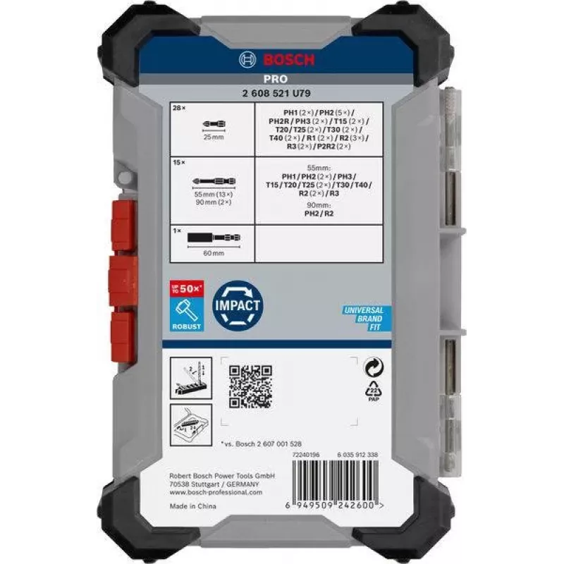 Bosch 2608521U79 34-osainen pora- ja ruuvauskärkisarja magneettisella yleispitimellä, X-Line-laukku