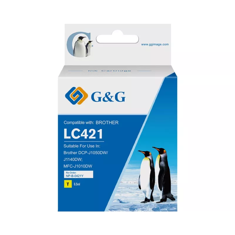 G&G yhteensopiva mustepatruuna Brother LC421Y keltainen (200 sivua) 20562