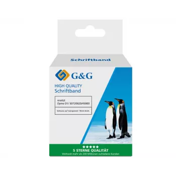 G&G yhteensopiva Dymo D1 merkintänauha 19 mm x 7 m musta läpinäkyvälle (5DY45800-TD)