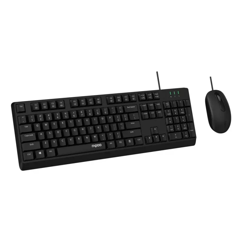 Rapoo NX1500 langallinen näppäimistö- ja hiirisarja, Full-Size QWERTZ, musta R-13100