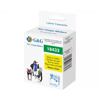 G&G vinyylitarranauha 19mm x 5,5m musta keltaisella Dymo D1 RL-D-Vi-18433-BK/YE-19MM*5.5M