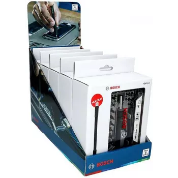 Bosch tarkkuusruuvauskärkisarja display, 5 sarjaa 33 osalla (yhteensä 165), S2-teräs, 1/4 inch kuusio, PH/PZ/S/H/T kärjet, magneettipidike, myyntidisplay 2607002837,0