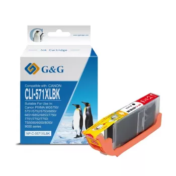 G&G yhteensopiva Canon CLI-571XLBK valokuvatulostimen mustepatruuna valokuvamustalla, suuri kapasiteetti (13856)