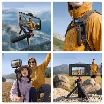 ULANZI MT-55 4-in-1 minijalusta selfie-tikku kahva reppuklipsi kuulapäällä, 1/4 tuuman ruuvi, puhelinpidike 60-85mm, alumiiniseos, musta