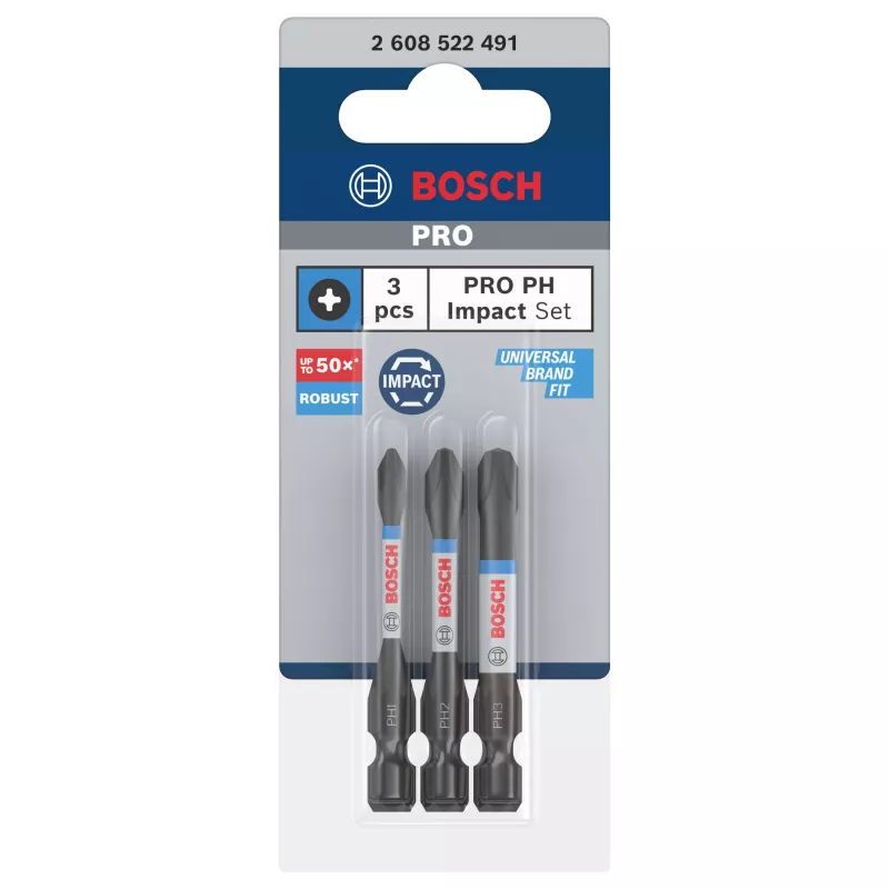 Bosch 2608522491 Phillips PH2 -ruuvauskärkisarja, 3 kpl, 25 mm, 1/4 tuuman kuusioistukka