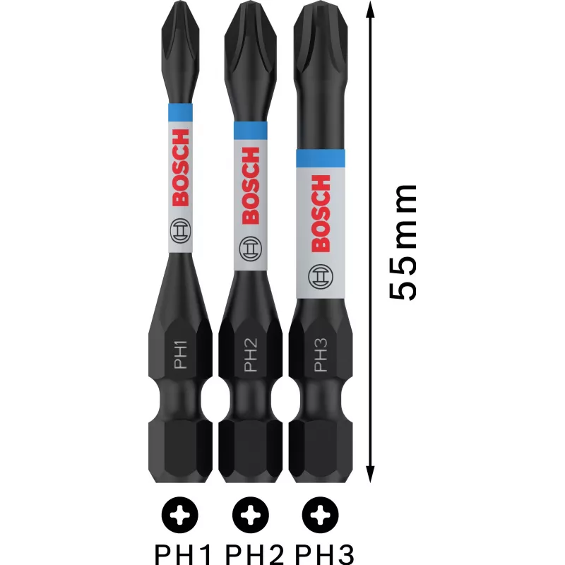 Bosch 2608522491 Phillips PH2 -ruuvauskärkisarja, 3 kpl, 25 mm, 1/4 tuuman kuusioistukka