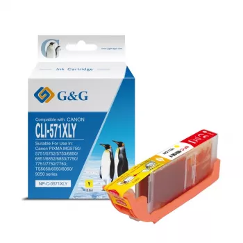 G&G XL keltainen mustesuihkukasetti yhteensopiva Canon CLI-571XLY (13859)