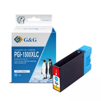 G&G yhteensopiva Canon PGI-1500XLC mustesuihkukasetti suurella kapasiteetilla, syaani (9229B001)