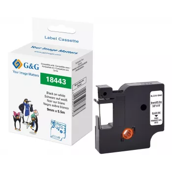 G&G vinyyli-merkintänauha valkoinen 9 mm x 5,5 m mustapainatus (RL-D-Vi-18443-BK/WT-9MM*5.5M)