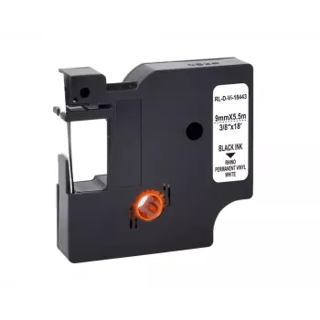 G&G vinyyli-merkintänauha valkoinen 9 mm x 5,5 m mustapainatus (RL-D-Vi-18443-BK/WT-9MM*5.5M)