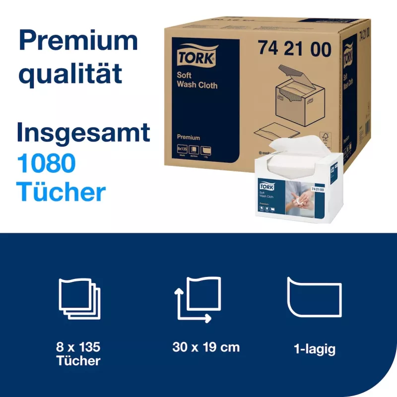 Tork Premium Soft pesulappu 1-kerros valkoinen, 1080 kpl (742100)